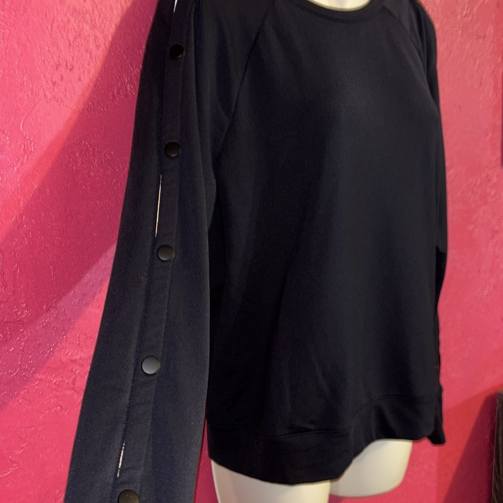Athleta Black Button-Sleeve fleece lined Sweatshirt. Size medium. Athleisure.